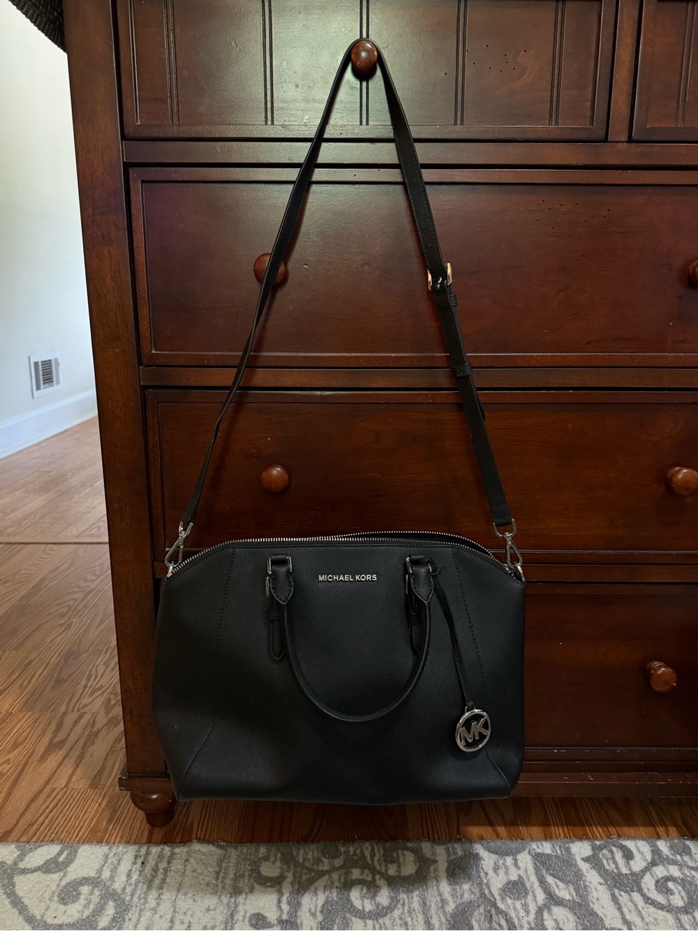 Michael Kors Black Saffiano Dome Satchel with Shoulder Strap